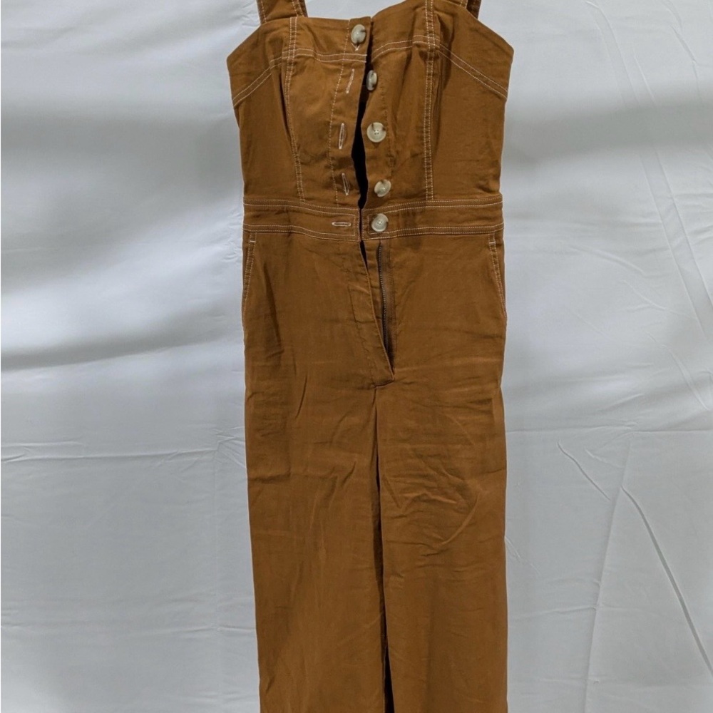 Maeve Rust Brown Button-Front Jumpsuit